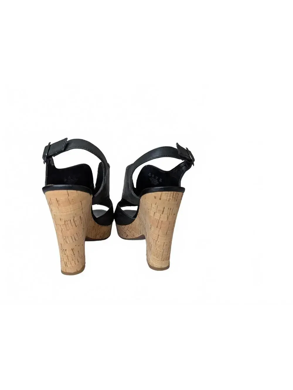 Franco Sarto Black Leather Peep-Toe Platform Wedge Sandals with Cork Heel 9.5